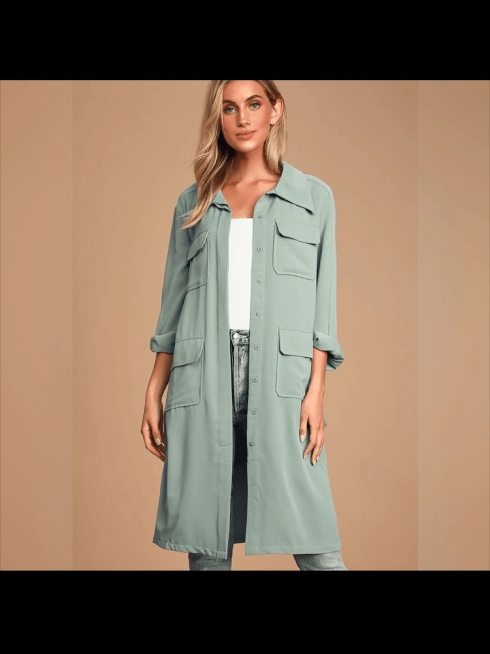 Lulu’s Franki Blue Button Down Trench Coat XS